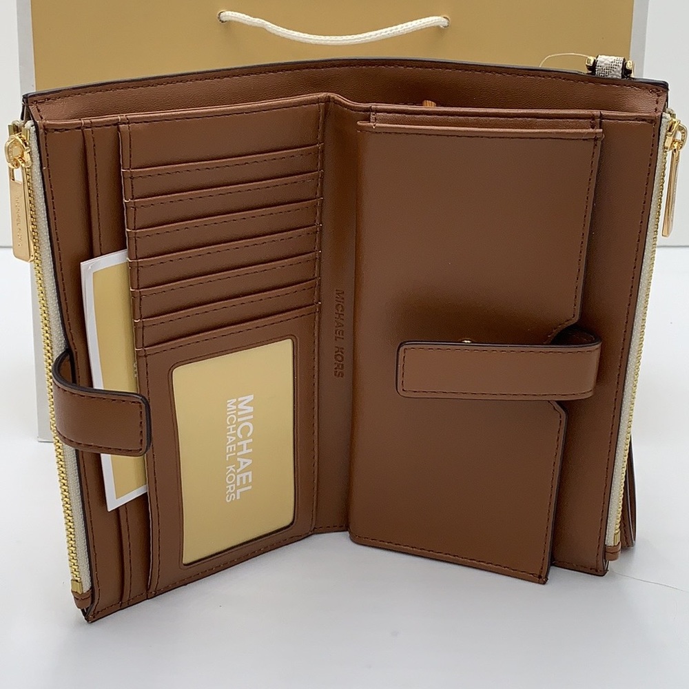 MICHAEL KORS LARGE DOUBLE ZIP WALLET WRISTLET 
COLOR: Vanilla LUGGAGE SI… - Picture 5 of 14